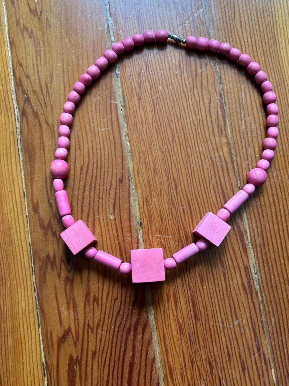 Pink Chunky Wooden Beaded Statement Necklace
